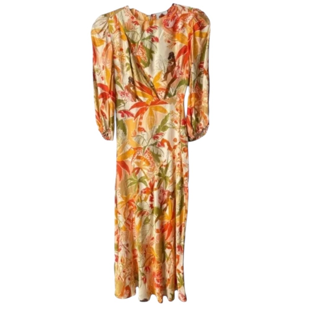 Farm Rio Leopard Forest Midi Dress Sand Print NWT XXS